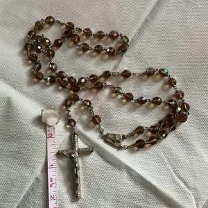 Vintage aurora borealis faceted glass bead rosary Gospa lz Meducorja 2” cross